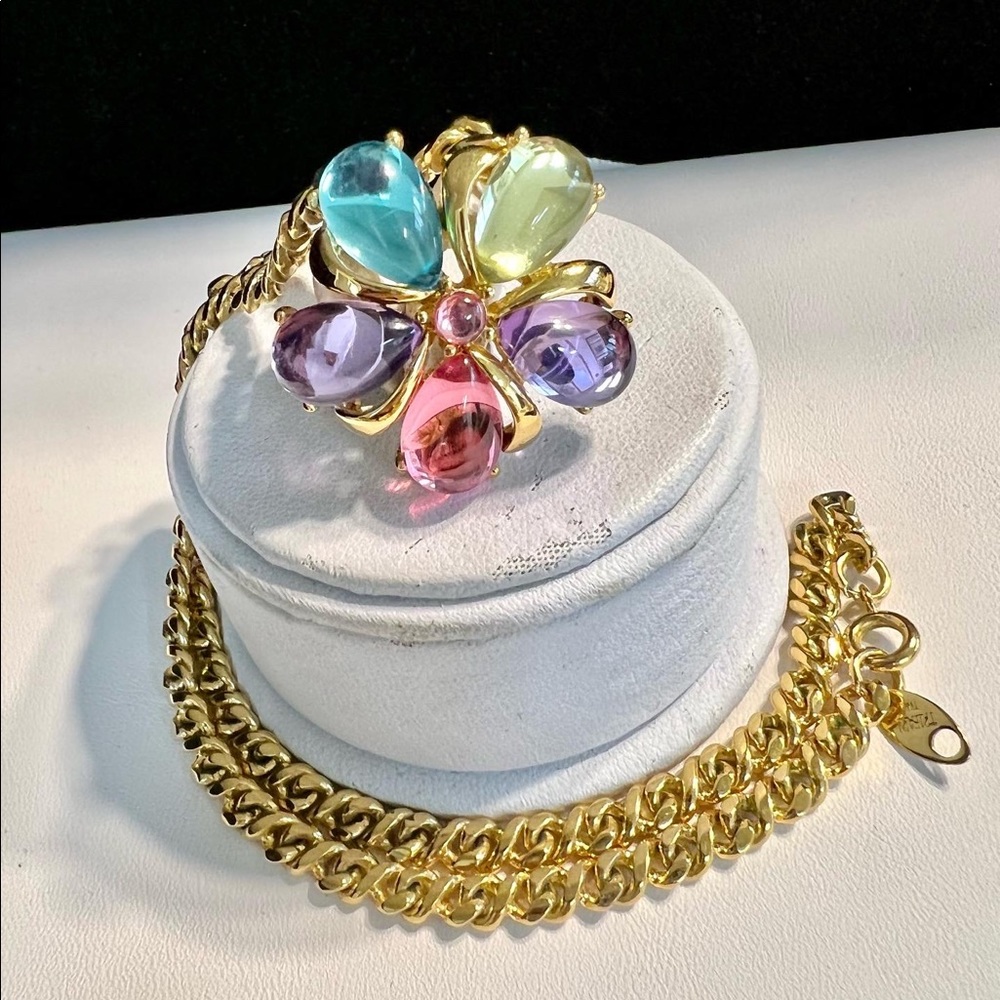 Vintage Trifari Signed Multi Color Flower Necklace